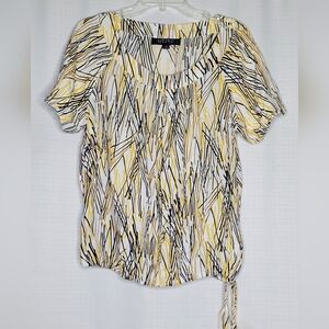 Kasper Yellow White Black Abstract Print Top
